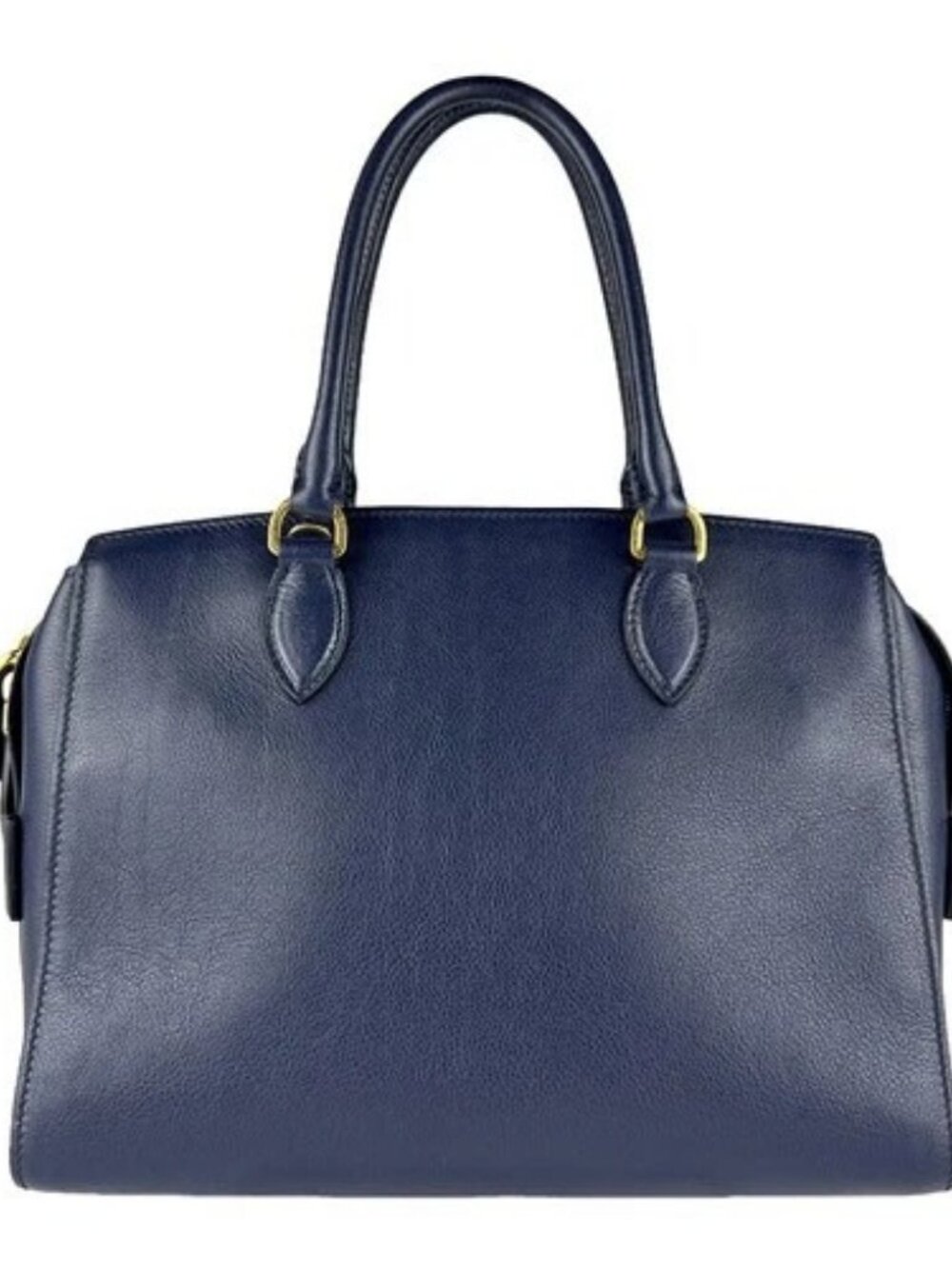 Auth PRADA Handbag Shoulder Bag Navy Leather/Goldtone - z8878 - Picture 3 of 14